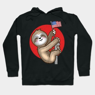 Kawaii USA Patriotic Japanese American Sloth Distressed Retro Hoodie